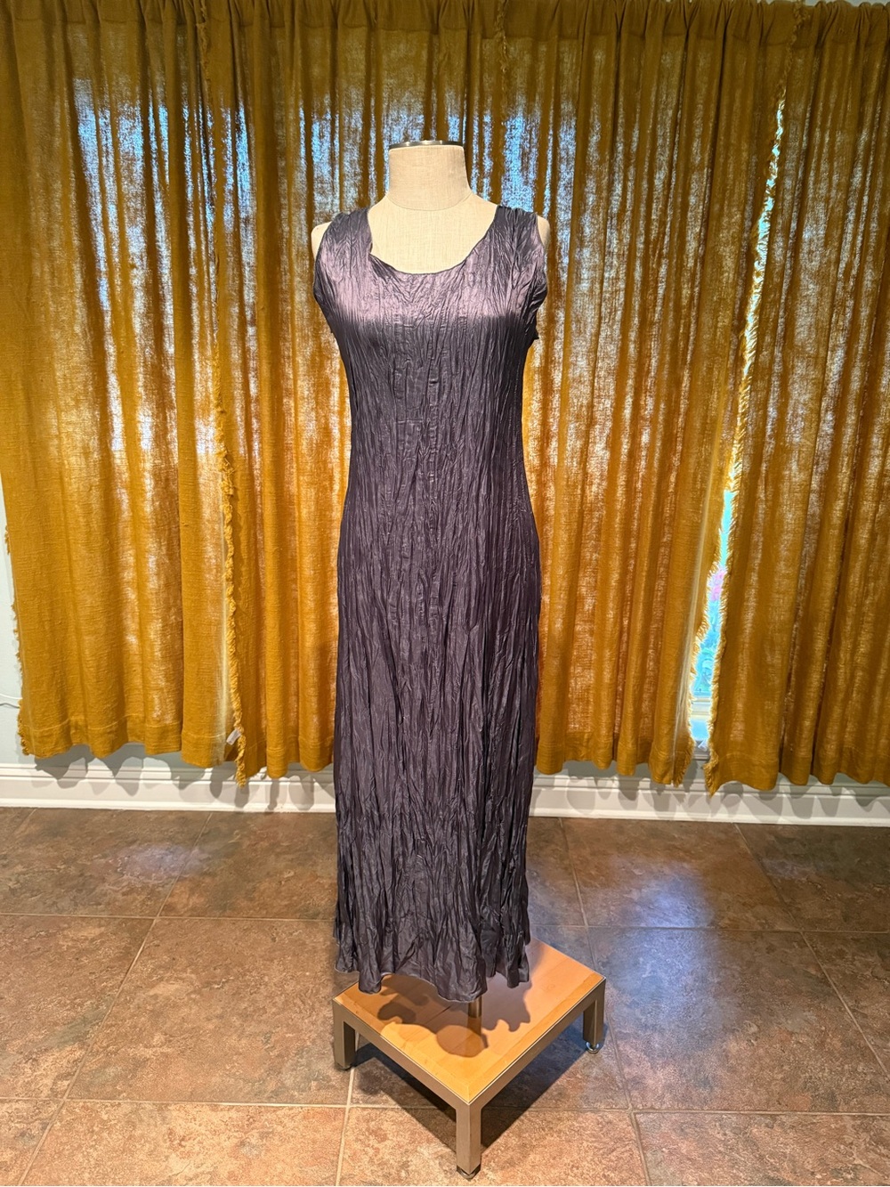 Sleeveless Crinkle Maxi Dress in Deep Charcoal